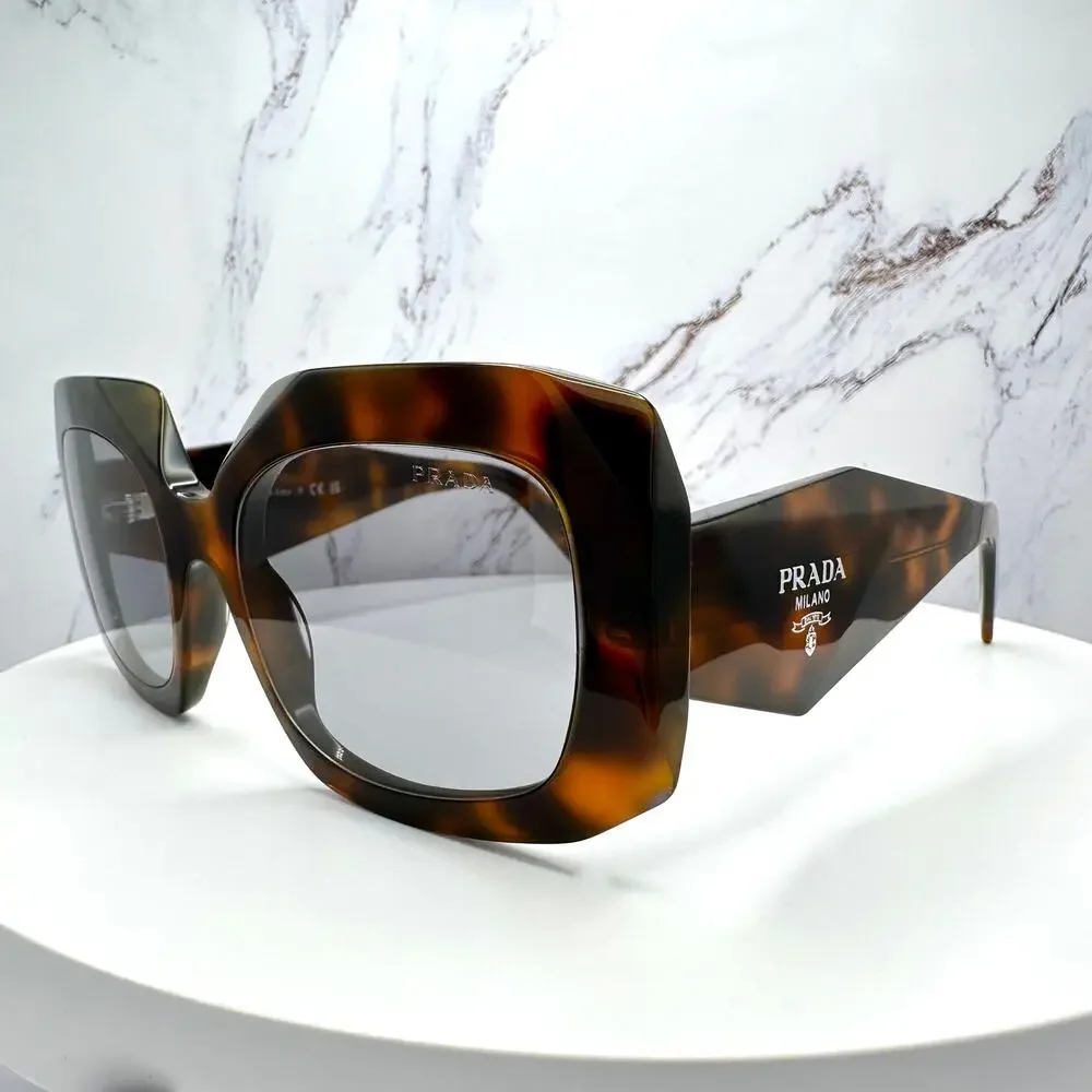 New PRADA Sunglasses Brown Juniper Tortoise Gray Lens Square - Picture 10 of 16